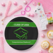 Black and Green Mortarboard Graduation Party Papieren Bordje (Feest)