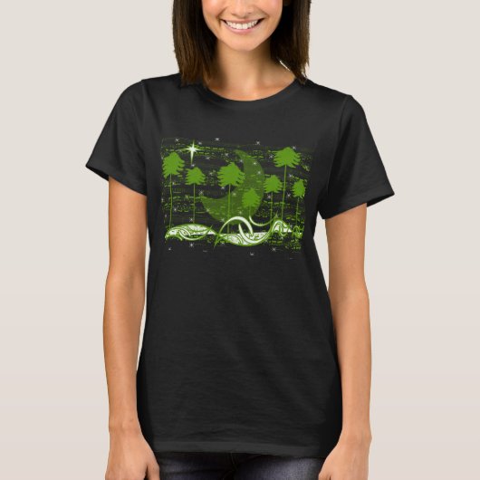 Black and Green Musical Tree Love You To The Moon  T-shirt (Voorkant)