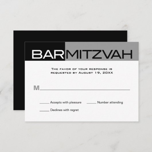 Black and Grey Block Bar Mitzvah Reply RSVP (Voorkant / Achterkant)
