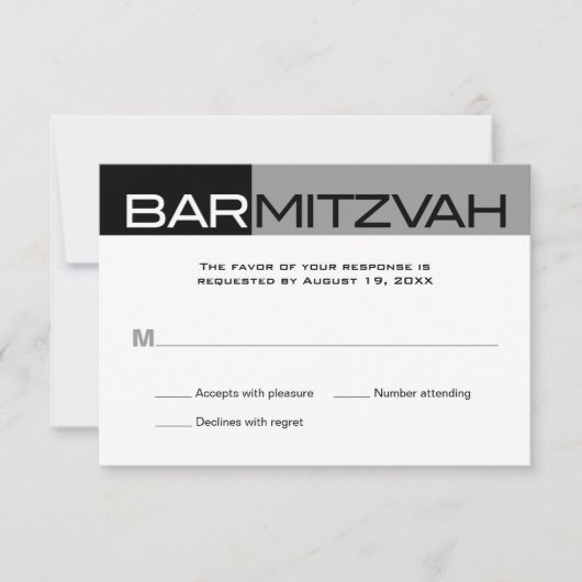 Black and Grey Block Bar Mitzvah Reply RSVP Kaartje (Voorkant)