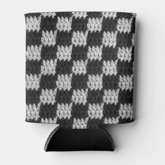 Black and Grey Checkered Crochet Koelbox Blikjeskoeler (Voorkant)