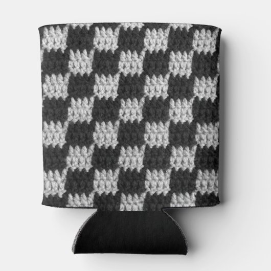 Black and Grey Checkered Crochet Koelbox Blikjeskoeler (Achterkant)