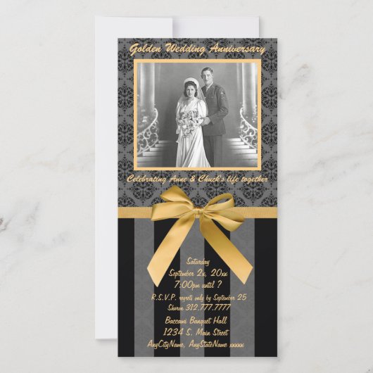 Black and Grey Damask Golden Jubileum Kaart (Voorkant)