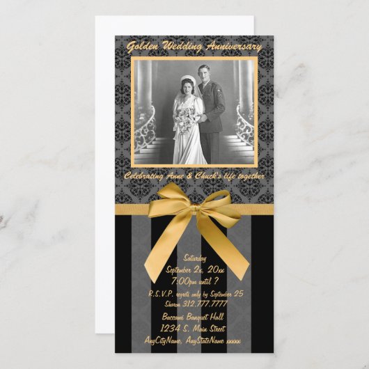 Black and Grey Damask Golden Jubileum Kaart (Voorkant / Achterkant)