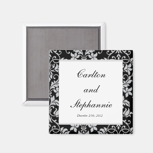 Black and Grey Damask Wedding Magnet Favor (Voorkant / Achterkant)