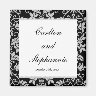 Black and Grey Damask Wedding Magnet Favor