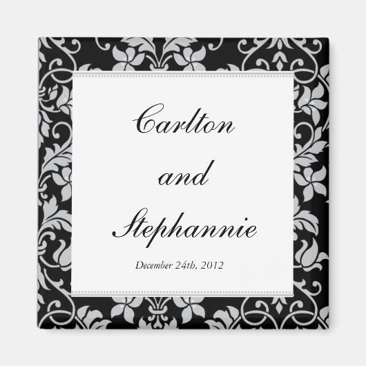 Black and Grey Damask Wedding Magnet Favor (Voorkant)