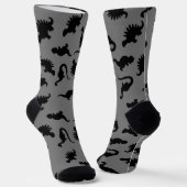 Black and Grey Dinosaur Silhouette Sokken (Gebogen)