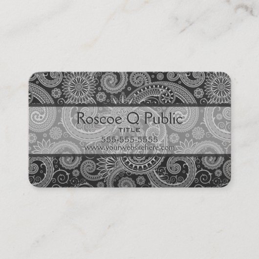 Black and Grey Floral DAMASK Pattern Visitekaartje (Voorkant)