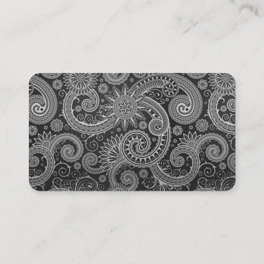 Black and Grey Floral DAMASK Pattern Visitekaartje (Achterkant)
