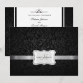 Black and Grey Floral Damask Wedding nodigt uit Kaart (Voorkant / Achterkant)