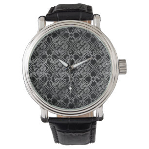Black and Grey Grunge Floral Watch Horloge