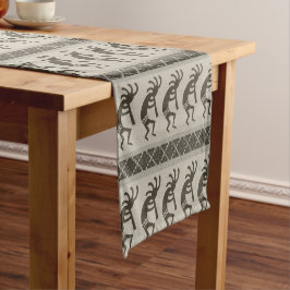 Black and Grey Kokopelli Aztec Pattern Korte Tafelloper