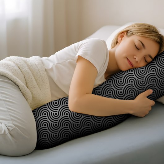 Black and Grey Modern Geometric Wavy Curved Lines Lichaamskussen