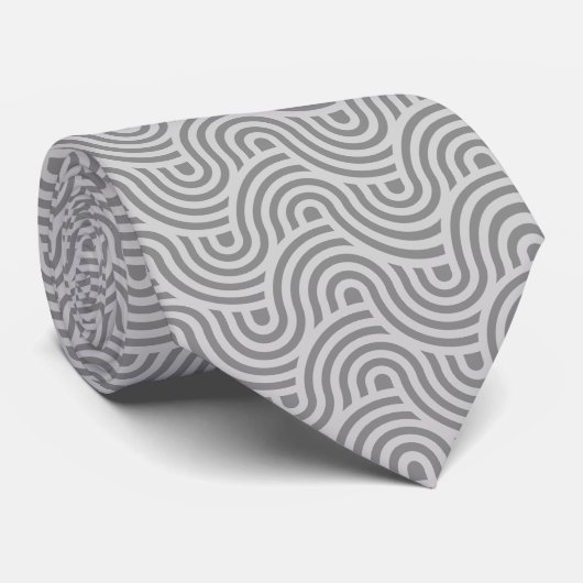 Black and Grey Modern Geometric Wavy Curved Lines Stropdas (Opgerold)