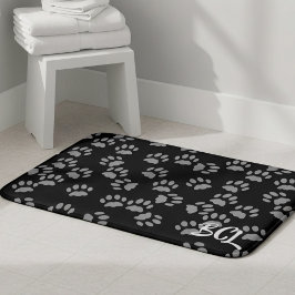 Black and Grey Paw Print Pattern Bath Mat