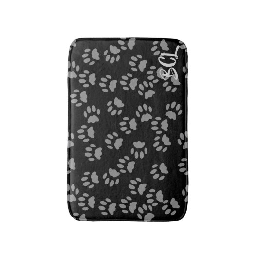 Black and Grey Paw Print Pattern Bath Mat (Voorkant Verticaal)