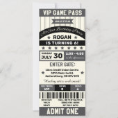 Black and Grey Sports Thmed Ticket Birthday Party Kaart (Voorkant)