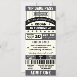 Black and Grey Sports Thmed Ticket Birthday Party Kaart