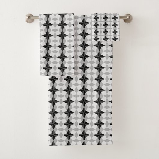 Black and Grey Starbust and Rhombus Pattern Bad Handdoek (Insitu)