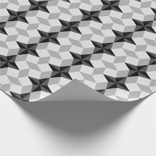 Black and Grey Starbust and Rhombus Pattern Cadeaupapier (Hoek)