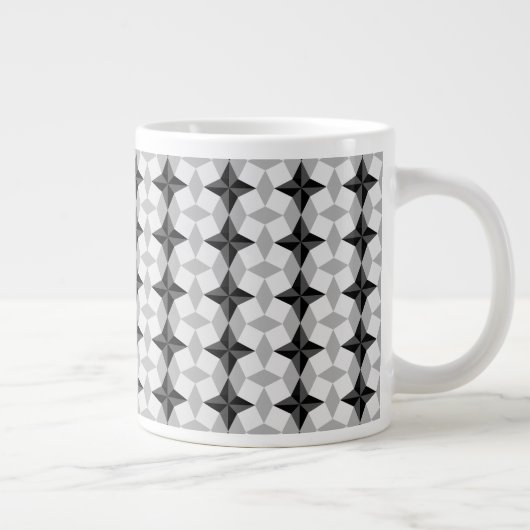 Black and Grey Starbust and Rhombus Pattern Grote Koffiekop (Rechts)