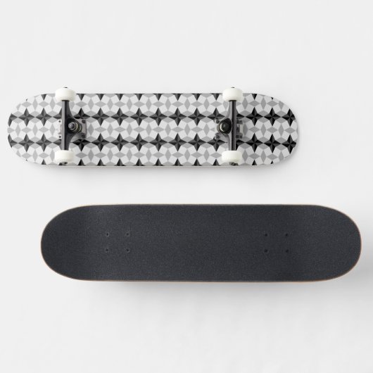 Black and Grey Starbust and Rhombus Pattern Skateboard (Horizontaal)