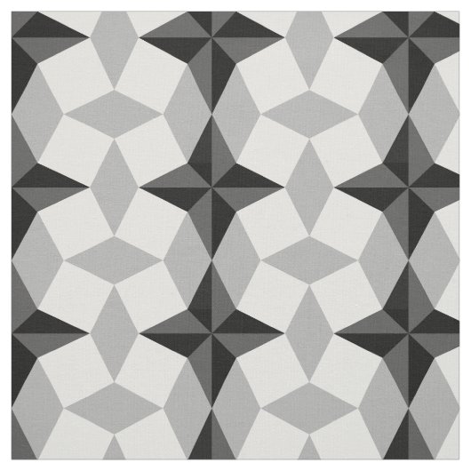 Black and Grey Starbust and Rhombus Pattern Stof (Swatch)