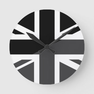 Black and Grey Union Jack British (UK) Flag Ronde Klok