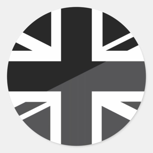 Black and Grey Union Jack British (UK) Flag Ronde Sticker (Voorkant)