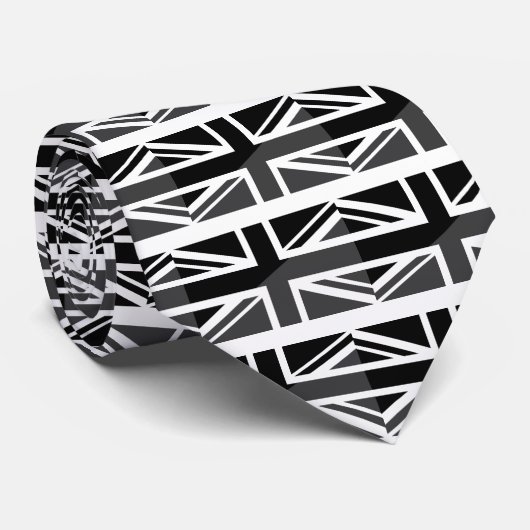 Black and Grey Union Jack British (UK) Flag Stropdas (Opgerold)