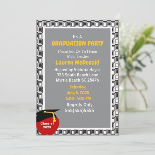 Black and GreyTeacher Afstuderen Invitation Kaart (Staand voorkant)