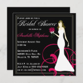 Black and Hot Pink Bridal Shower-uitnodiging Kaart (Voorkant / Achterkant)