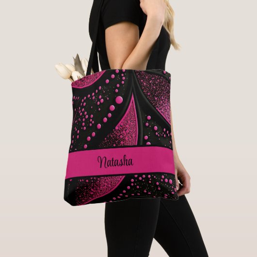 Black and Hot Pink Canvas tas met  naam (Dichtbij)
