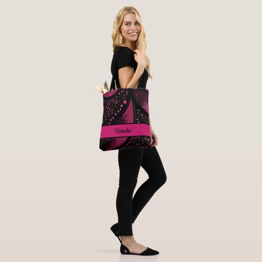 Black and Hot Pink Canvas tas met  naam (Op model)
