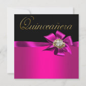 Black and Hot Pink Fuchsia Quinceanera Uitnodiging (Voorkant)