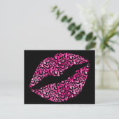 Black and Hot Pink Leopard Spot Lipstick Kiss Briefkaart (Staand voorkant)