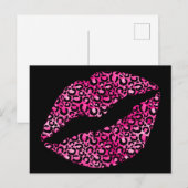 Black and Hot Pink Leopard Spot Lipstick Kiss Briefkaart (Voorkant / Achterkant)