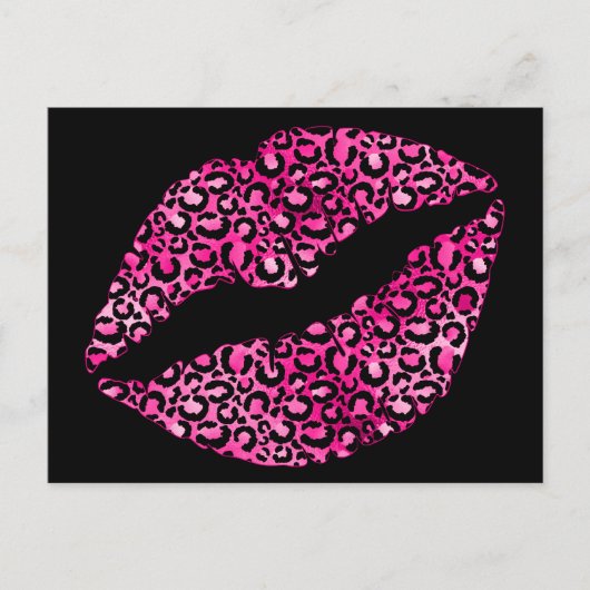 Black and Hot Pink Leopard Spot Lipstick Kiss Briefkaart (Voorkant)