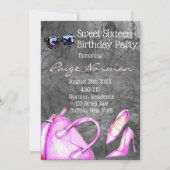 Black and Hot Pink Mode Sweet 16 Birthday Party Kaart (Voorkant)