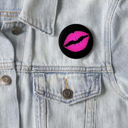 Black and Hot Pink Ombre Lipstick Kiss Ronde Button 5,7 Cm (In situ)