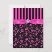 Black and Hot-Pink Striped and Jeweled RSVP-kaart Kaart (Voorkant)