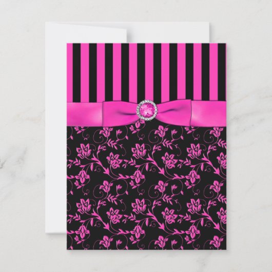 Black and Hot-Pink Striped and Jeweled RSVP-kaart Kaart (Voorkant)