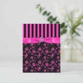 Black and Hot-Pink Striped and Jeweled RSVP-kaart Kaart (Staand voorkant)