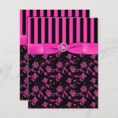 Black and Hot-Pink Striped and Jeweled RSVP-kaart Kaart (Voorkant / Achterkant)