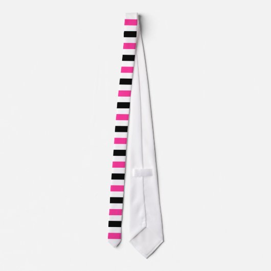 Black and Hot Pink Stripes Pattern Modern White Stropdas (Achterkant)