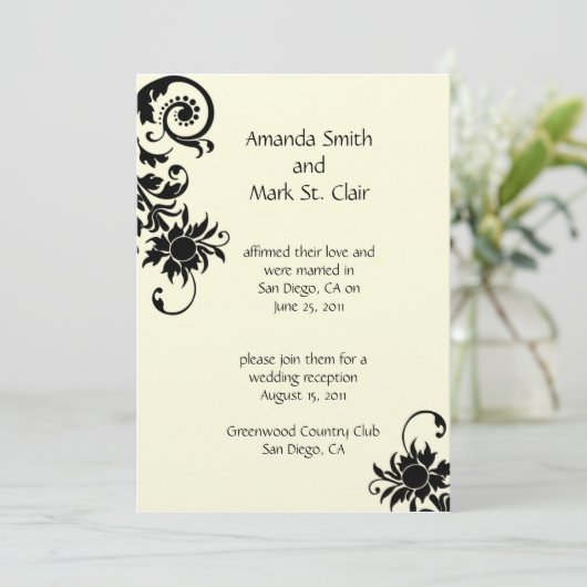 Black and Ivory Uitnodiging voor huwelijksreceptie (Staand voorkant)