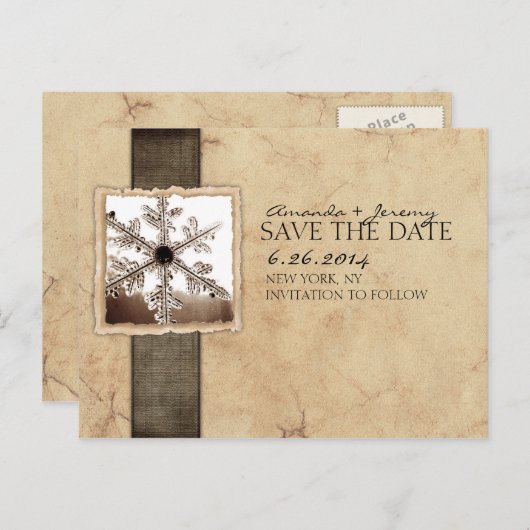 Black and Ivory Winter Snowflake Save the Date Aankondigingskaart (Voorkant / Achterkant)