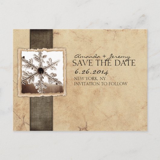 Black and Ivory Winter Snowflake Save the Date Aankondigingskaart (Voorkant)