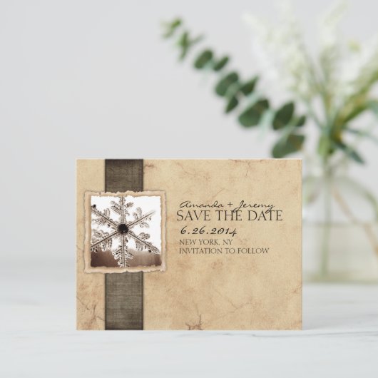 Black and Ivory Winter Snowflake Save the Date Aankondigingskaart (Staand voorkant)